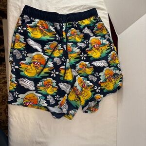 Neff Black Multicolor Rubber Duck Sunset Leaf Printed Board Swim Shorts Large